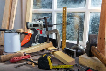 some tools of carpenter in the workshop