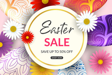 Happy Easter sale banner with Colorful Eggs