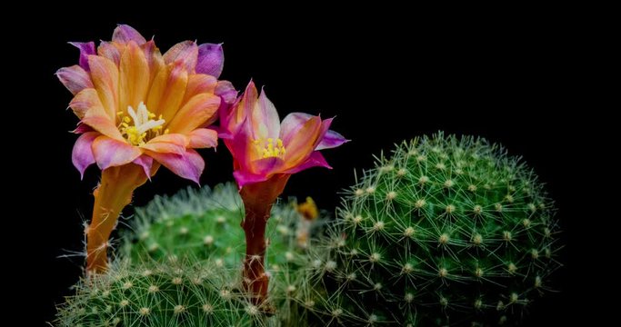 Pink Colorful Flower Timelapse of Blooming Cactus Opening / 4k fast motion time lapse of a blooming cactus flower.