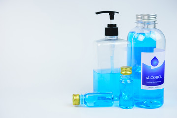 alcohol to protect against corona virus on a white background
