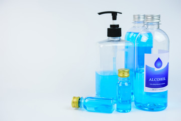 alcohol to protect against corona virus on a white background
