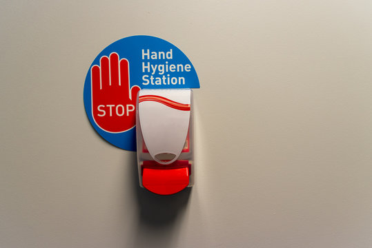 hand hygiene station on a wall in a hospital