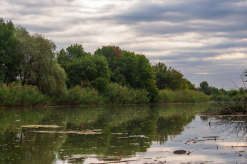 River Rhine in is reflecting morning sun rays