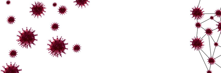Fototapeta na wymiar Panoramic 3D illustration.Infected virus cells.Image of Flu COVID-19 virus cell.China pathogen respiratory influenza covid virus cells. 