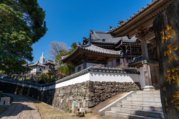 Fototapeta na wymiar [長崎県]平戸ザビエル記念教会と寺院が見える風景