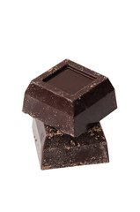 Black chocolate isolate on a white background, vertical frame format