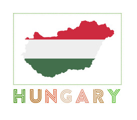 Hungary Logo. Map of Hungary with country name and flag. Attractive vector illustration.