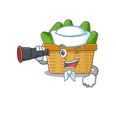 Avocado fruit basket in Sailor cartoon character design with binocular