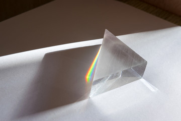 Rainbow spectrum of colors caused by breaking and dispersion of sunlight in a glass prism