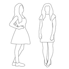 vector, isolated, contour, sketch girl, woman