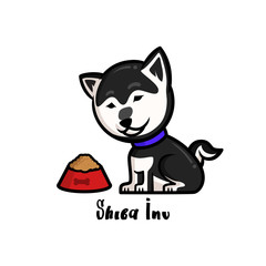 Flat Illustration Design of Dog Breeds, Cute,Big Head,Icon,Mascot in White Background,Black Shiba Inu