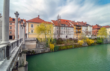 Fototapeta na wymiar Scenic view of Ljubljanas old city center on beautiful spring day, Ljubljana, Slovenia