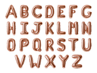 Set of letters A-Z, Rose gold foil balloon alphabet isolated on white background with Clipping Path