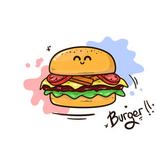 Cute Illustration Design of Burger, Smile, Ham, Meat, Emoji, Logo, in White Background