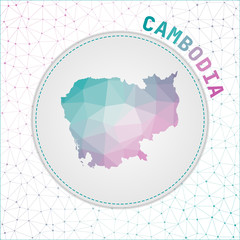 Vector polygonal Cambodia map. Map of the country with network mesh background. Cambodia illustration in technology, internet, network, telecommunication concept style.