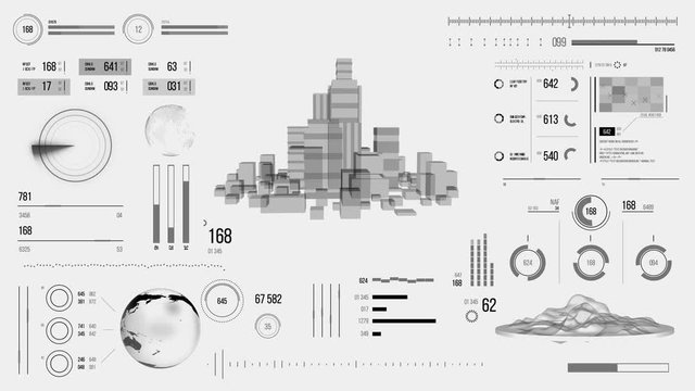Futuristic urban navigation user interface with city HUD and infographic elements. Virtual digital technology background. Head-up display template for business, games, motion design, web and app.