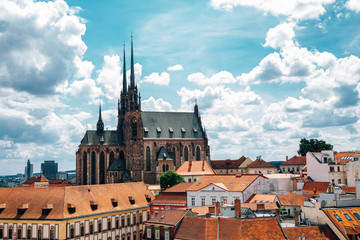 Obraz premium St. Peter and Paul's Cathedral and cityscape from Old Town Hall tower in Brno, Czech Republic
