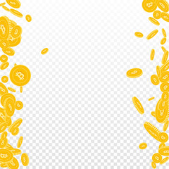 Bitcoin, internet currency coins falling. Scattere