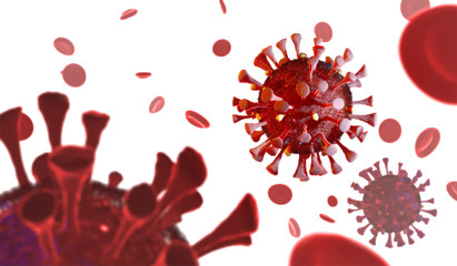 3d rendered illustration of coronavirus in the blood with platelets on white background. Prevention pandemic illustration COVID-19. Coronavirus SARS-CoV-2