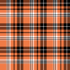 Seamless pattern in exquisite cozy orange, white and black colors for plaid, fabric, textile, clothes, tablecloth and other things. Vector image.