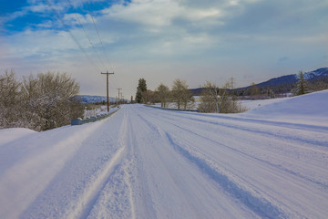 Winter American small town covered in snow in the mountains close to Seattle.