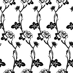 Black and white roses seamless pattern. Vector vintage pattern with flowers. Black and white.