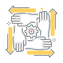 Team work related color line vector icon, illustration