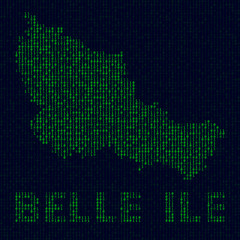 Fototapeta na wymiar Digital Belle Ile logo. Island symbol in hacker style. Binary code map of Belle Ile with island name. Neat vector illustration.