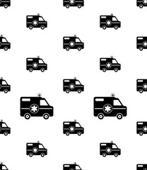 Ambulance Icon Seamless Pattern, Special Medical Vehicle Used To Take Patient To Medical Facility