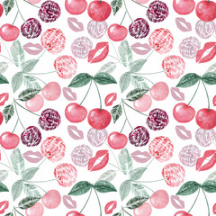 Seamless watercolor pattern with cherry.Textile print for bed linen, children's clothing, packaging design, fabrics and fashion concepts.