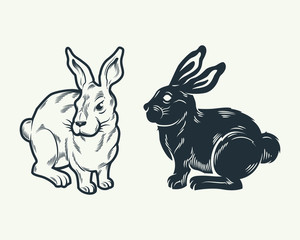 Illustration of rabbits silhouette, hand drawing