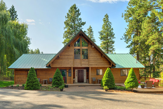 Luxury Cedar cabin home A-frame with Large pine tree and pond