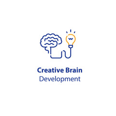 Brain and light-bulb, creativity development, smart solution, design thinking, innovative ideas