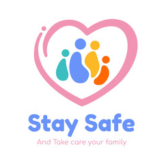 Stay safe, Stay home logo design for Social media campaign and coronavirus prevention for reduce risk of infection and spreading the virus. vector illustration.