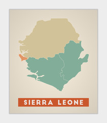 Sierra Leone poster. Map of the country with colorful regions. Shape of Sierra Leone with country name. Elegant vector illustration.
