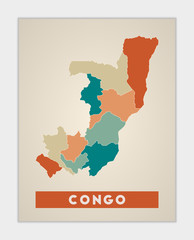 Congo poster. Map of the country with colorful regions. Shape of Congo with country name. Stylish vector illustration.