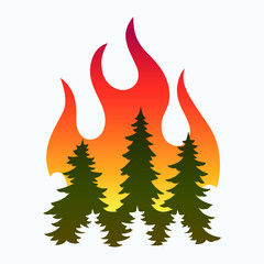 Forest fire, fir trees in fire. Simple vector