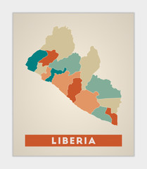 Liberia poster. Map of the country with colorful regions. Shape of Liberia with country name. Beautiful vector illustration.