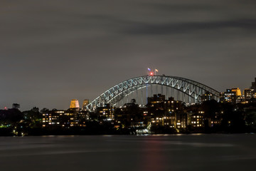Night shot (Long exposure) of the skyline of Sydney with the Harbour Bridge.