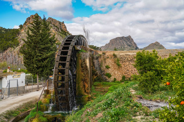 Fototapeta na wymiar Ancient arabic mill, water noria at Abaran village in Murcia region Spain Europe