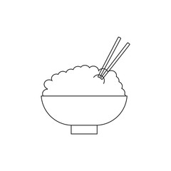 bowl of rice with chopsticks on white background