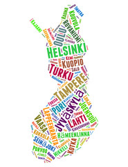 Finland list of cities word cloud concept