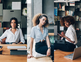 Diverse people. Collage of diverse multi-ethnic young businesswomen in their workplace