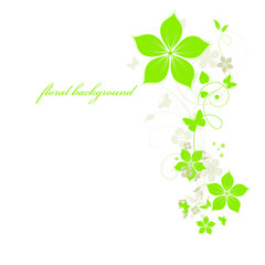 Green floral background with flowers