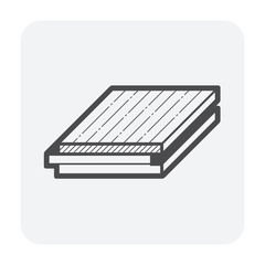 Engineered wood flooring vector icon. That is a floor finishing material for home interior decoration. Consist of hardwood layer  bonded over plywood. Include tongue and groove for joining with other.