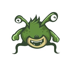 Cartoon virus character vector illustration on white background. cute fly germ virus infection or funny micro bacteria character. microbe, pathogen, virus icon. funny isolated virus character.