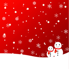 Merry Christmas Concept. Vector of snowman on the snow floor with bokeh and snowflake.