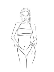 Beautiful young woman. Fashion woman. Stylish girl with long hair. Sketch.