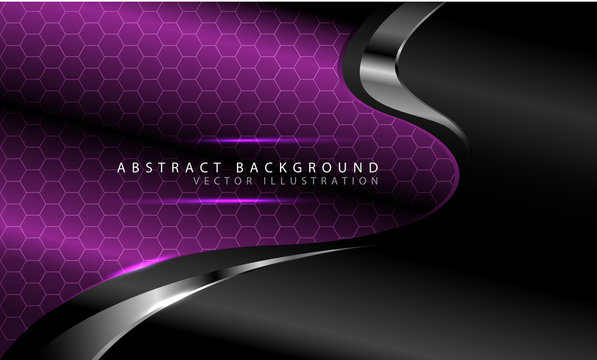 Abstract purple curve hexagon pattern with silver line on dark grey design modern luxury futuristic background vector illustration.