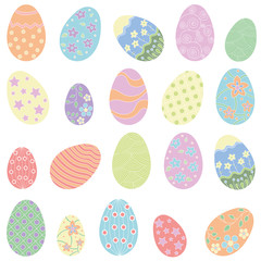 colored Easter eggs seamless pattern in doodle style on white. vector illustration